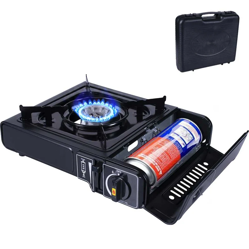 Fornello a Gas 1 Fiamma Portatile Con Bomboletta Ricaricabile 34x29x9 cm Nero