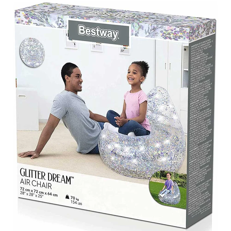 Bestway 75105 Poltroncina Pouf Gonfiabile Glitter Dream Per Bambini Argento