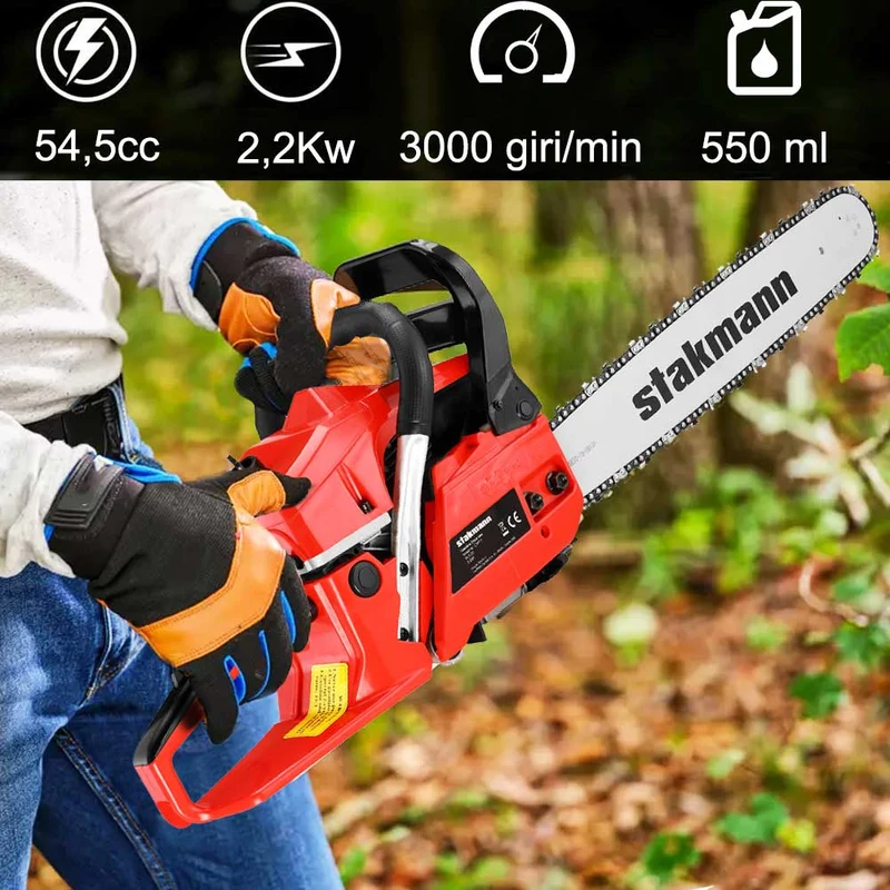 Motosega a Scoppio Benzina Sega a Catena Lama Taglia Rami Legna 54,5cc