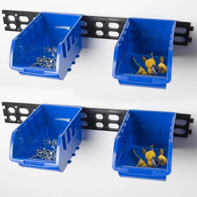 Set 4 Contenitori Box Porta Minuteria Attrezzi Lavoro con 2 Staffe da Parete