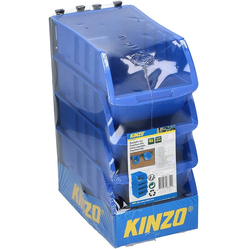 Set 4 Contenitori Box Porta Minuteria Attrezzi Lavoro con 2 Staffe da Parete