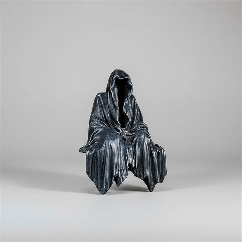 Halloween Grim Reaper Decoration Statue with Hooded Faceless Design and Matte Stone Finish