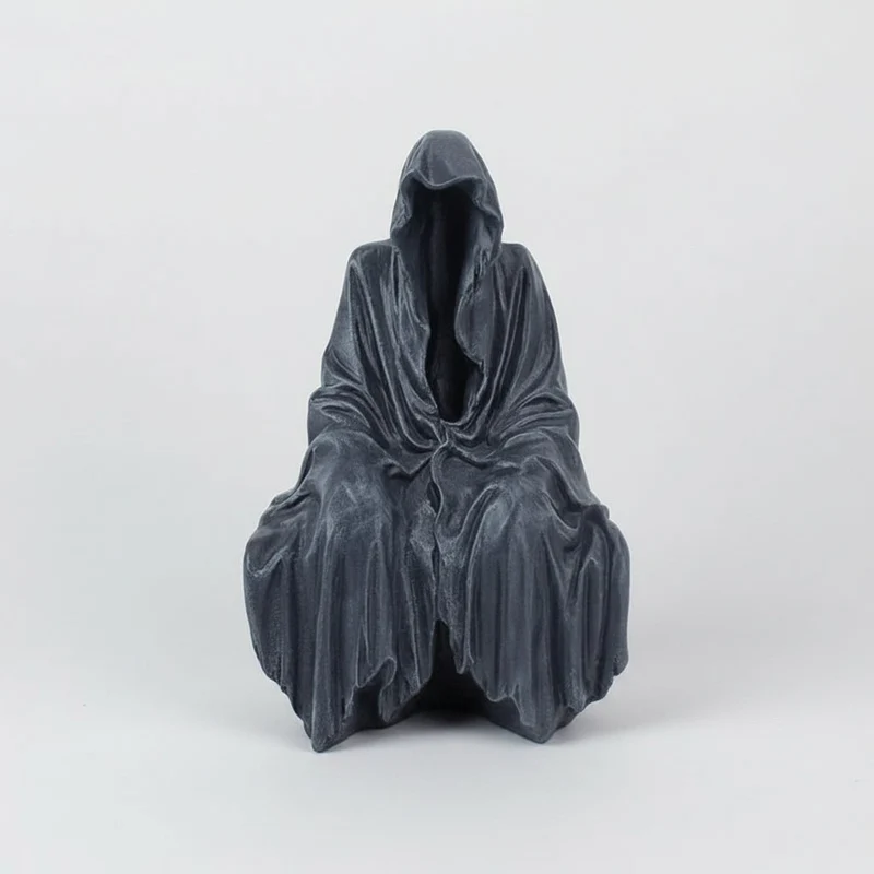 Halloween Grim Reaper Decoration Statue with Hooded Faceless Design and Matte Stone Finish