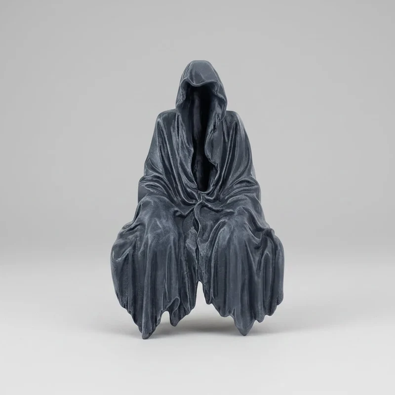 Halloween Grim Reaper Decoration Statue with Hooded Faceless Design and Matte Stone Finish
