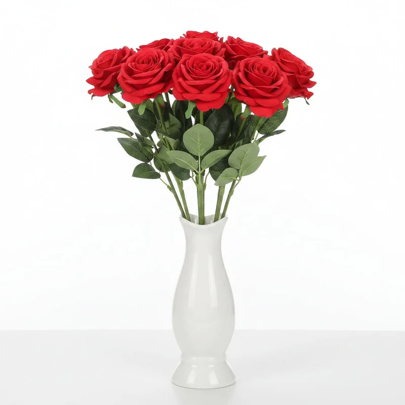 Artificial Flower Arrangements with Realistic Roses and Open Blooms for Vase Décor
