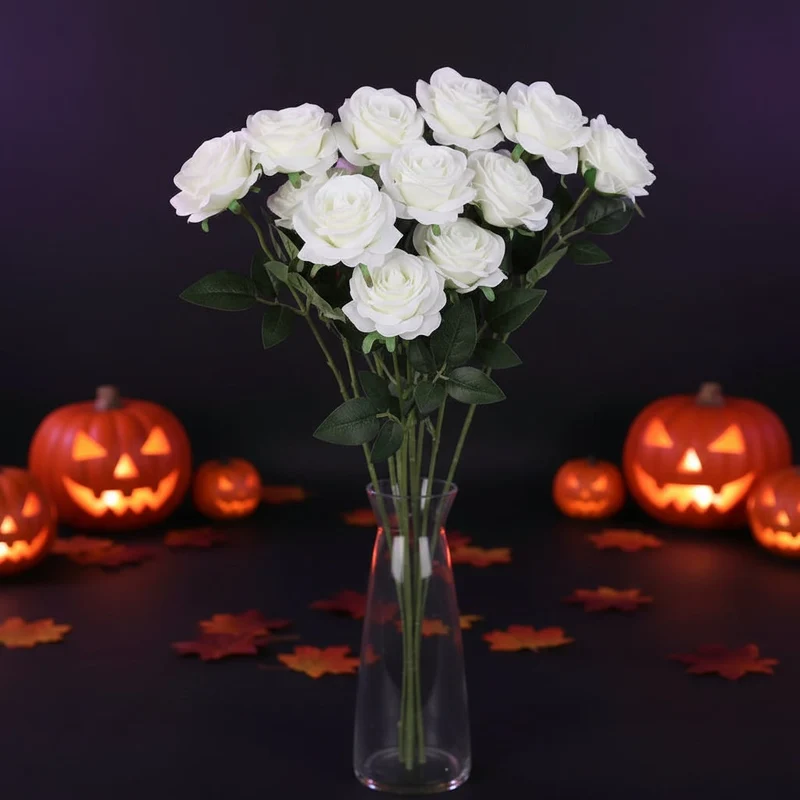 Artificial Flower Arrangements with Realistic Roses and Open Blooms for Vase Décor