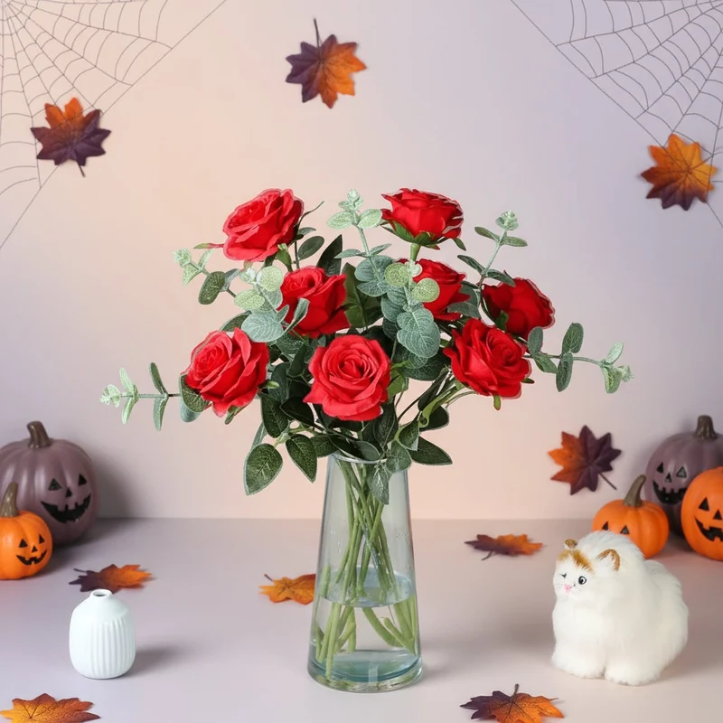 Artificial Flower Arrangements with Realistic Roses and Open Blooms for Vase Décor