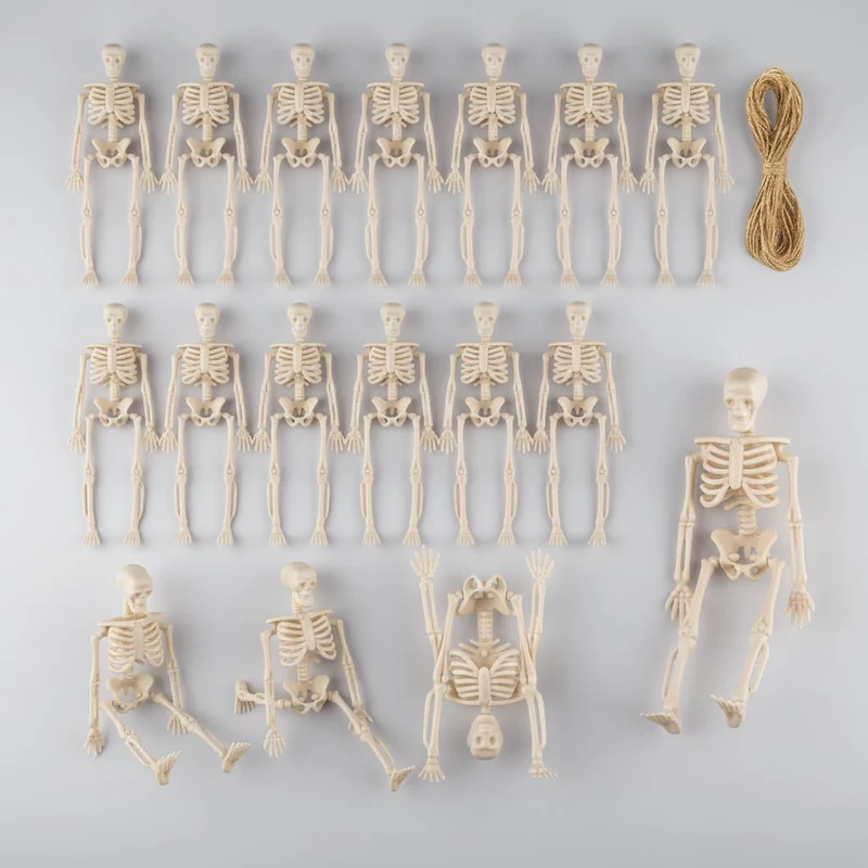 Spooky Skeleton Decorations with Hanging String Poseable Miniature Plastic Ornaments