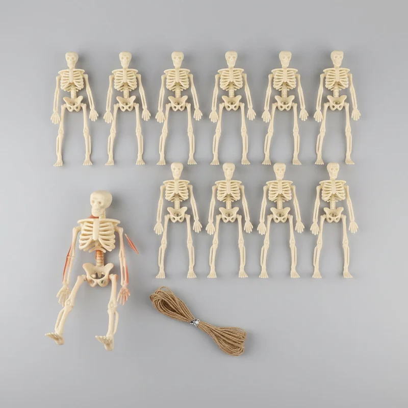 Spooky Skeleton Decorations with Hanging String Poseable Miniature Plastic Ornaments