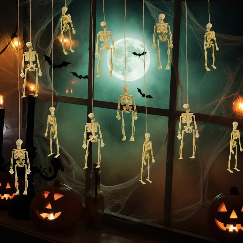 Spooky Skeleton Decorations with Hanging String Poseable Miniature Plastic Ornaments