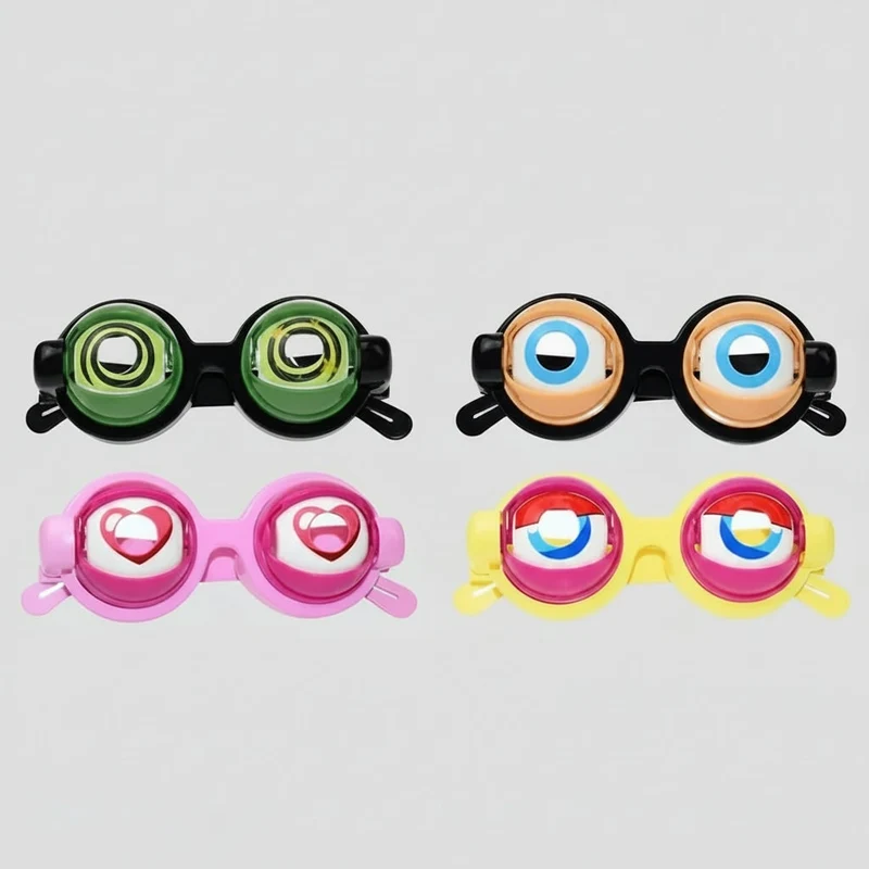 Crazy Eyes Glasses with Moving Eyelids and Spiral Heart Patterns Novelty Party Eyewear