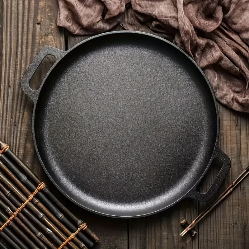 Cast Iron Pan for Pancakes and Fried Eggs with Two Handles, Flat and Round