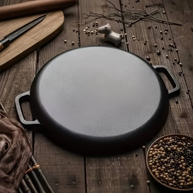 Cast Iron Pan for Pancakes and Fried Eggs with Two Handles, Flat and Round
