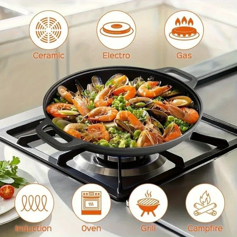 Cast Iron Pan for Pancakes and Fried Eggs with Two Handles, Flat and Round
