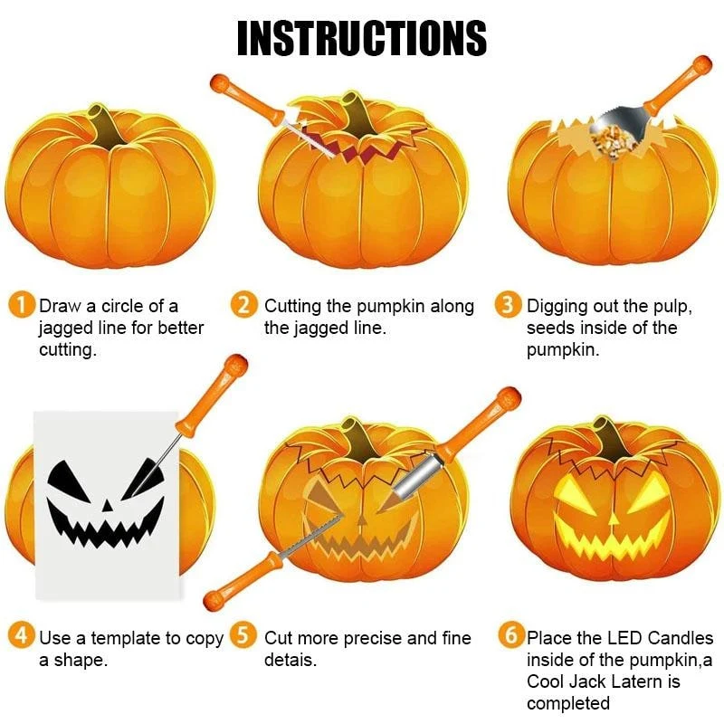 Halloween Stainless Steel Pumpkin Carving Kit, 8 Tools with Case, Tree