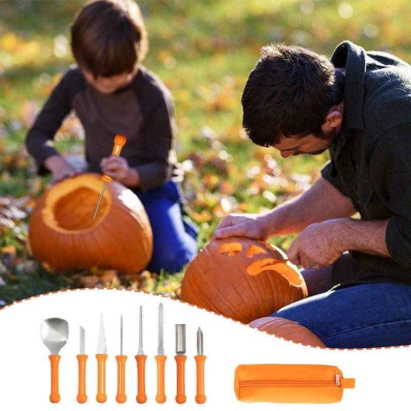 Halloween Stainless Steel Pumpkin Carving Kit, 8 Tools with Case, Tree