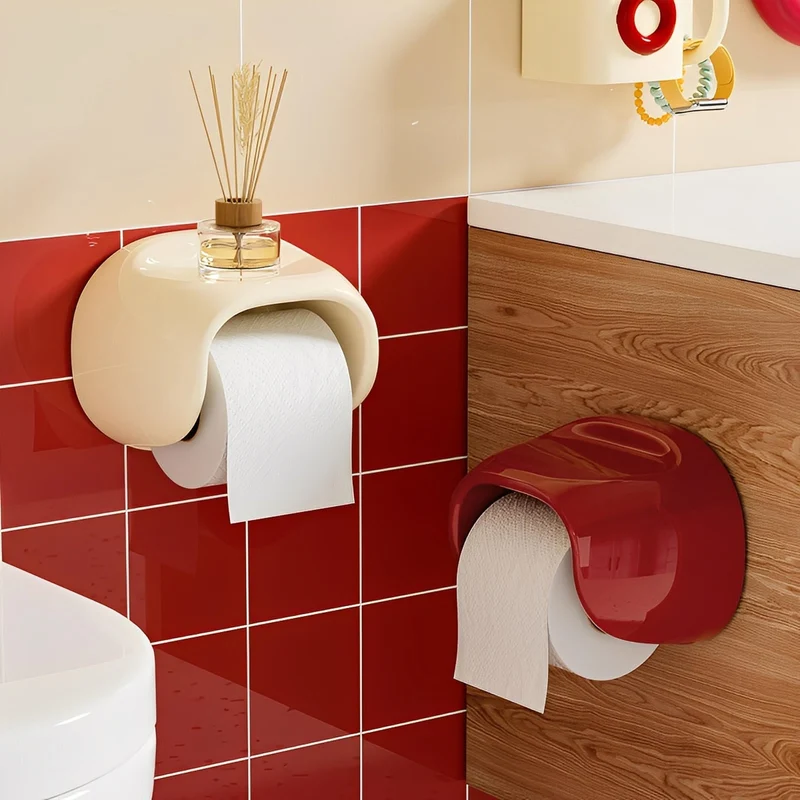 Toiletrolhouder zonder boren – Hoogglans met plankje voor kleine spullen