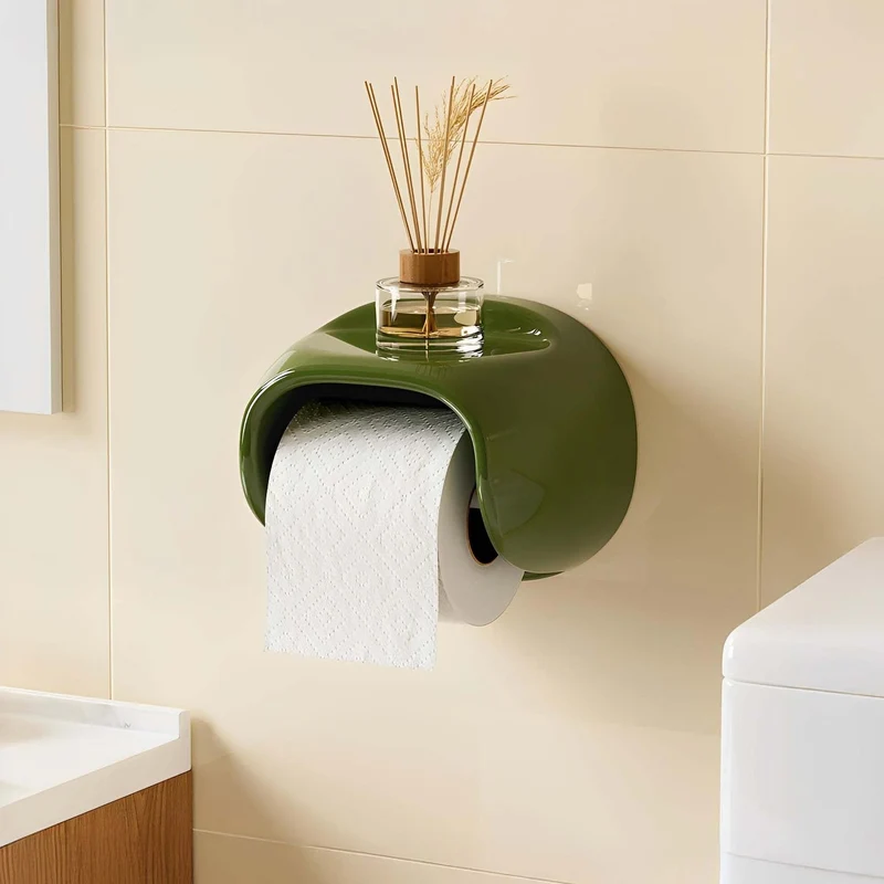 Toiletrolhouder zonder boren – Hoogglans met plankje voor kleine spullen