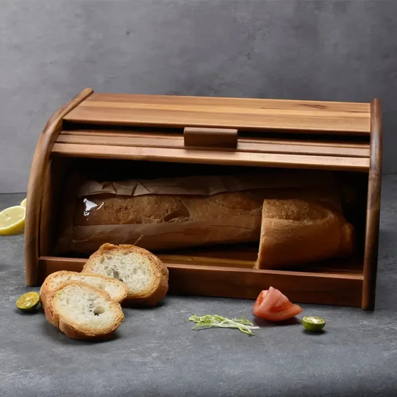 Houten brooddoos – massief met schuifdeksel voor op het aanrecht