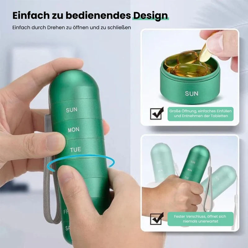Aluminium Pillenbox mit 7 Fächern | AluBox