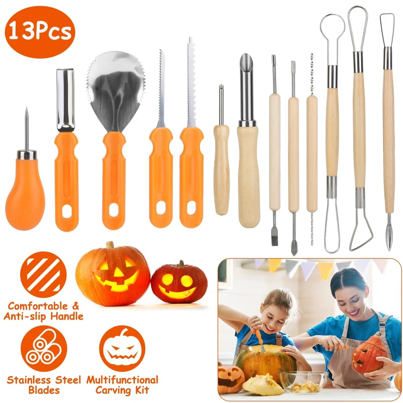 Halloween 13-Piece Pumpkin Carving Set, Stainless Steel Tools