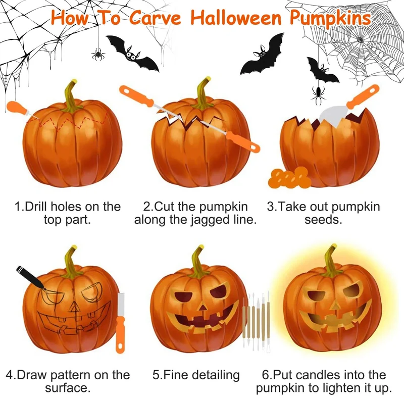 Halloween 13-Piece Pumpkin Carving Set, Stainless Steel Tools