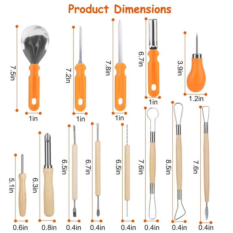 Halloween 13-Piece Pumpkin Carving Set, Stainless Steel Tools