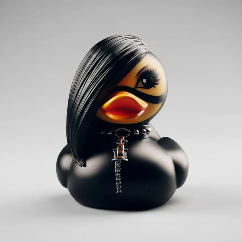 Halloween Gothic Punk-Style Rubber Duck with Metal Chains and Studs for Decoration