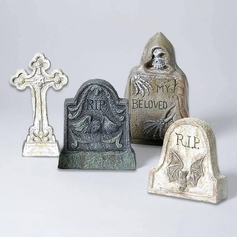 Halloween Decorative Resin Tombstones, Set of 4, Garden Figurines