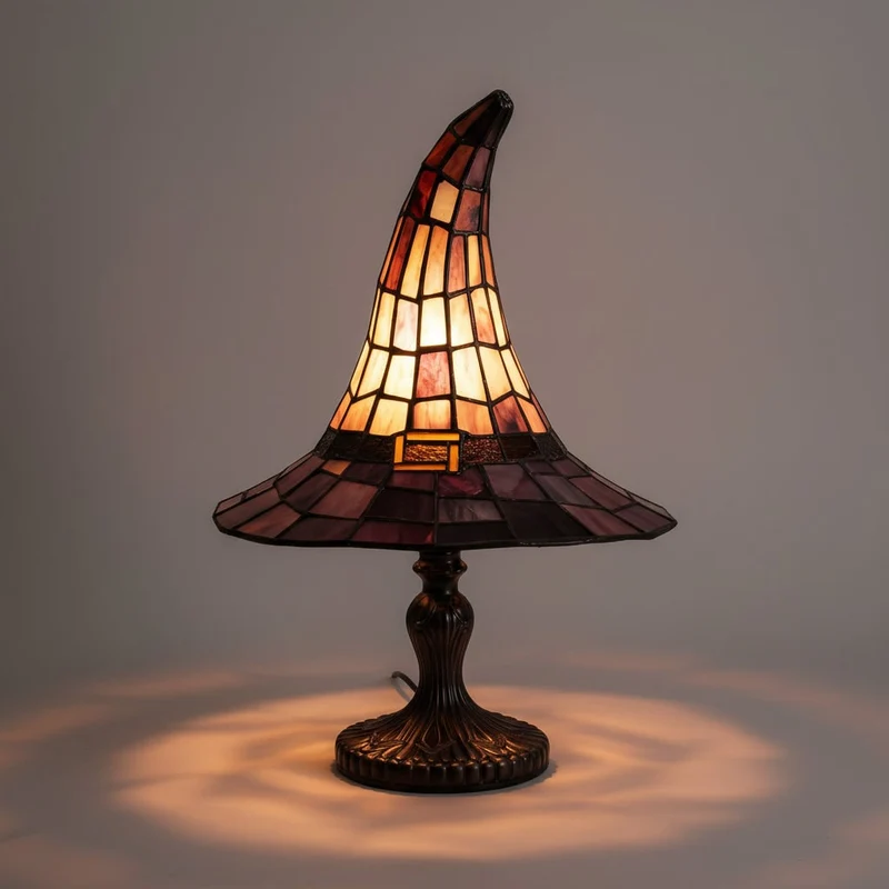 Halloween Witch Hat Stained Glass Table Lamp with Metal Base