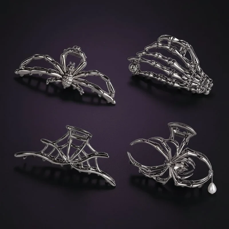 Halloween Metal Hair Claw Clips with Spider Bat and Skeleton Hand Design