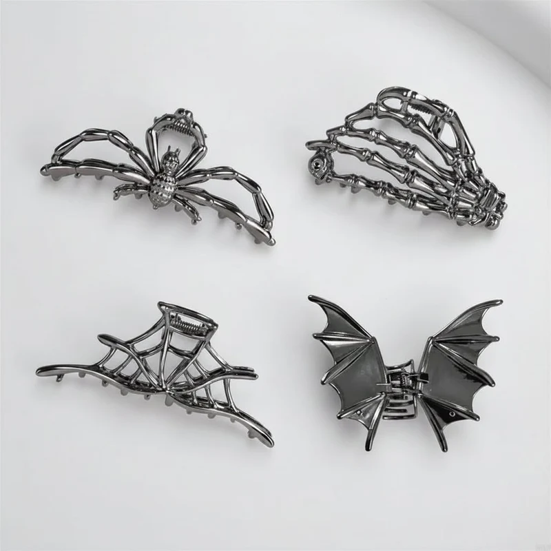 Halloween Metal Hair Claw Clips with Spider Bat and Skeleton Hand Design