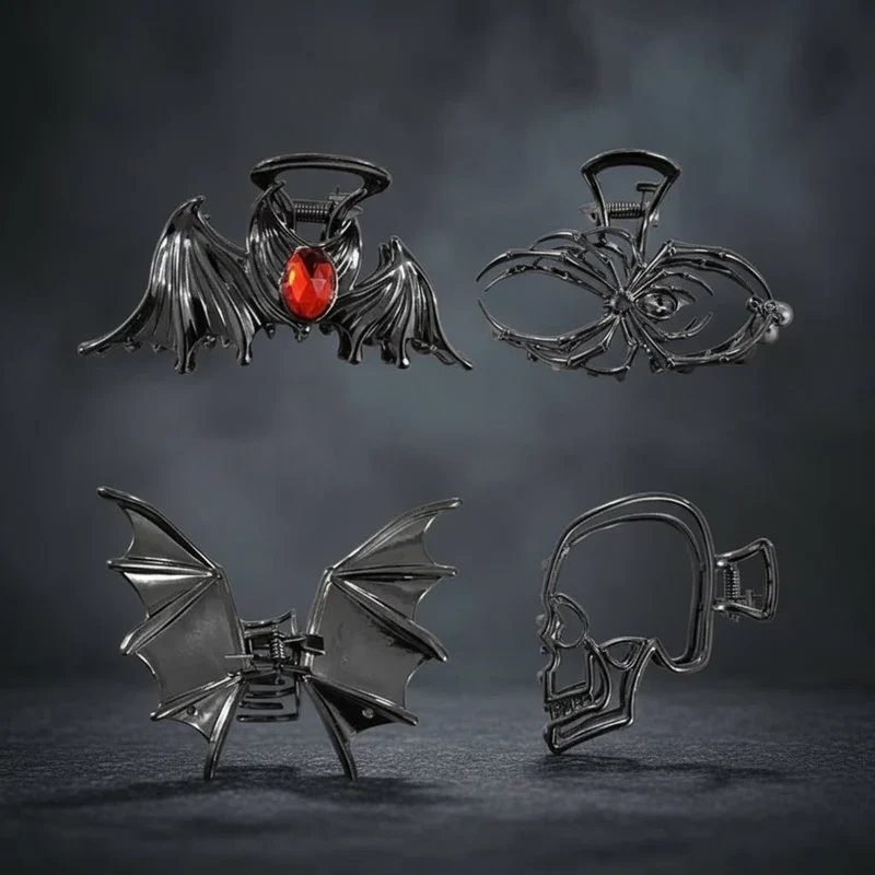 Halloween Metal Hair Claw Clips with Spider Bat and Skeleton Hand Design