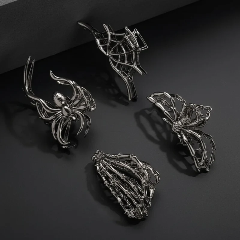 Halloween Metal Hair Claw Clips with Spider Bat and Skeleton Hand Design