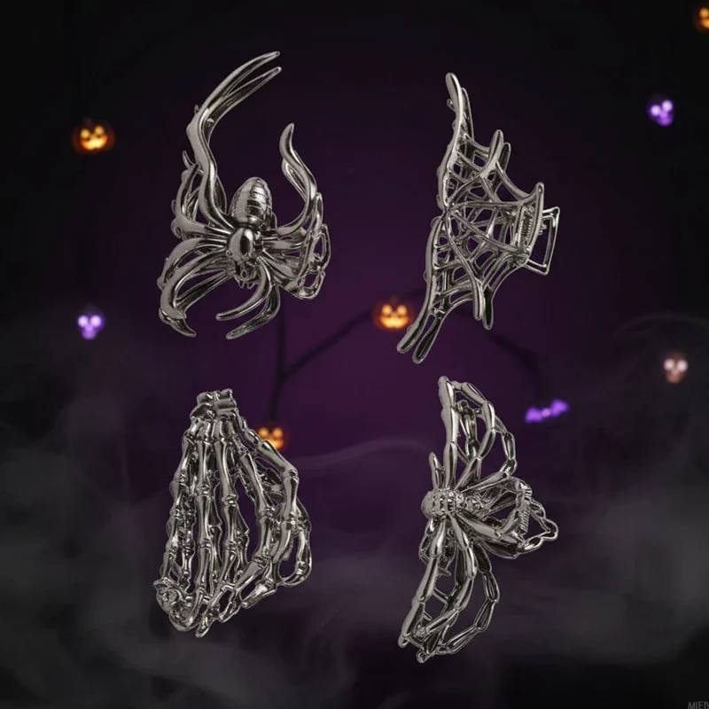 Halloween Metal Hair Claw Clips with Spider Bat and Skeleton Hand Design