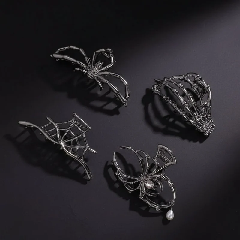 Halloween Metal Hair Claw Clips with Spider Bat and Skeleton Hand Design