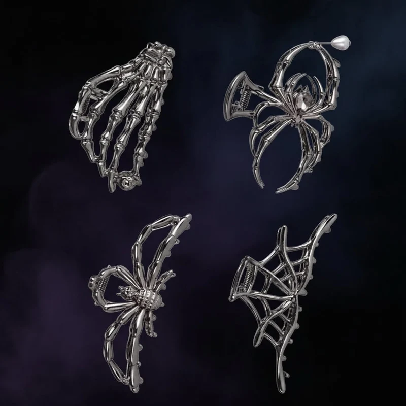 Halloween Metal Hair Claw Clips with Spider Bat and Skeleton Hand Design