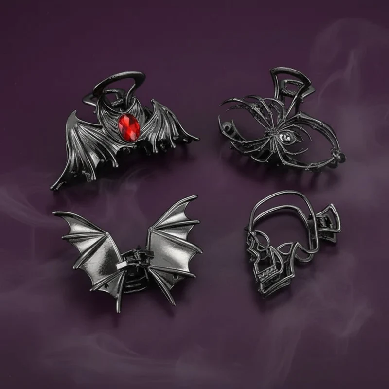 Halloween Metal Hair Claw Clips with Spider Bat and Skeleton Hand Design