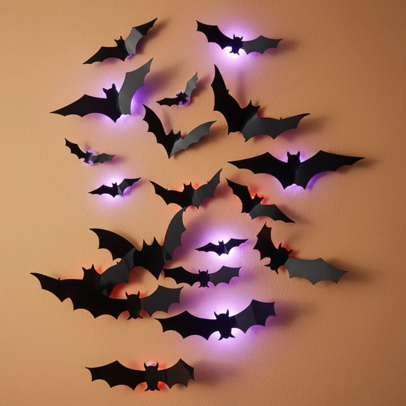 3D LED Wall Art Halloween Bat Decorations with Glowing Silhouette Effect