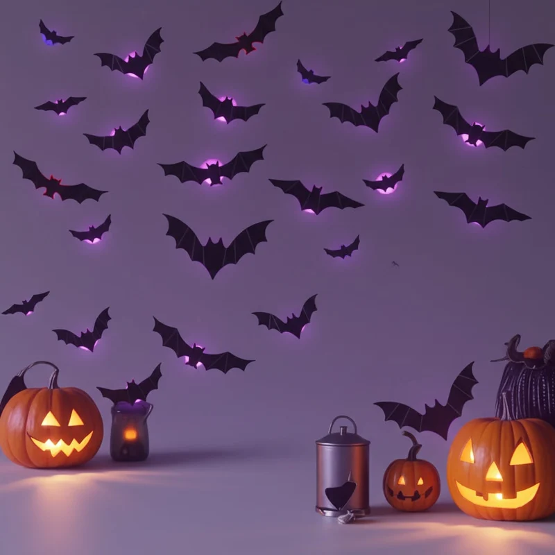 3D LED Wall Art Halloween Bat Decorations with Glowing Silhouette Effect