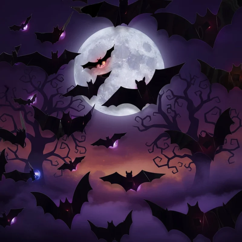 3D LED Wall Art Halloween Bat Decorations with Glowing Silhouette Effect