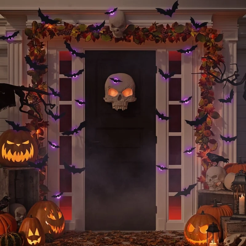 3D LED Wall Art Halloween Bat Decorations with Glowing Silhouette Effect