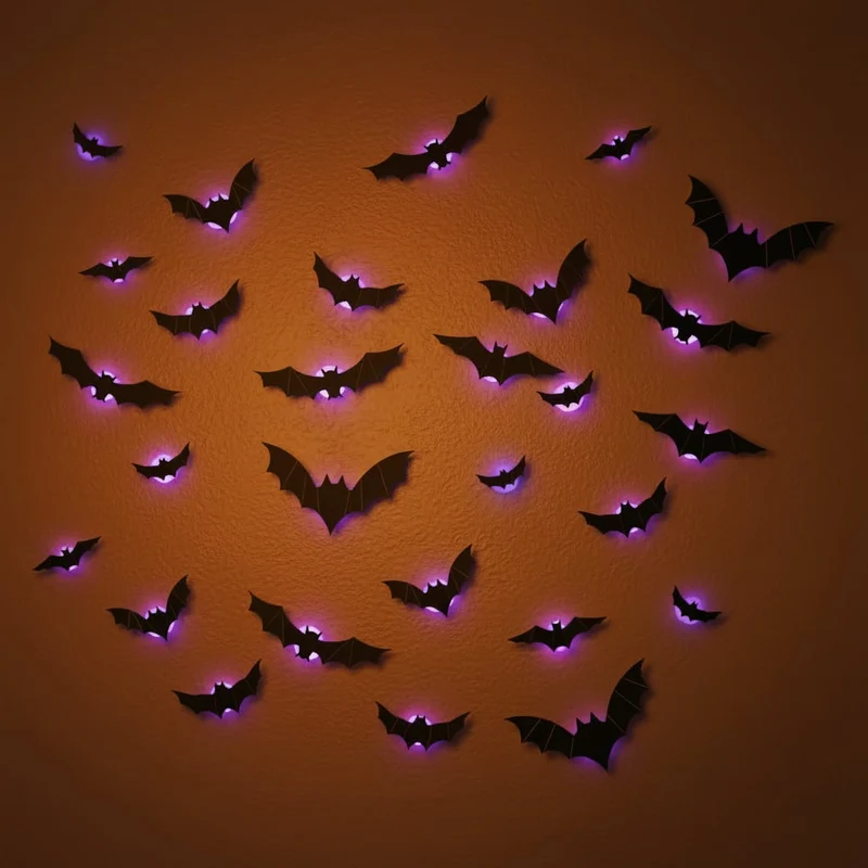 3D LED Wall Art Halloween Bat Decorations with Glowing Silhouette Effect