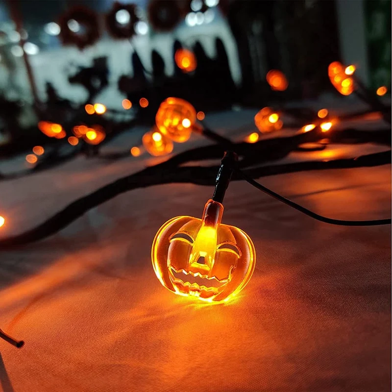 Halloween Lights Outdoor Battery Operated Twig Garland with Bat and Pumpkin LED String