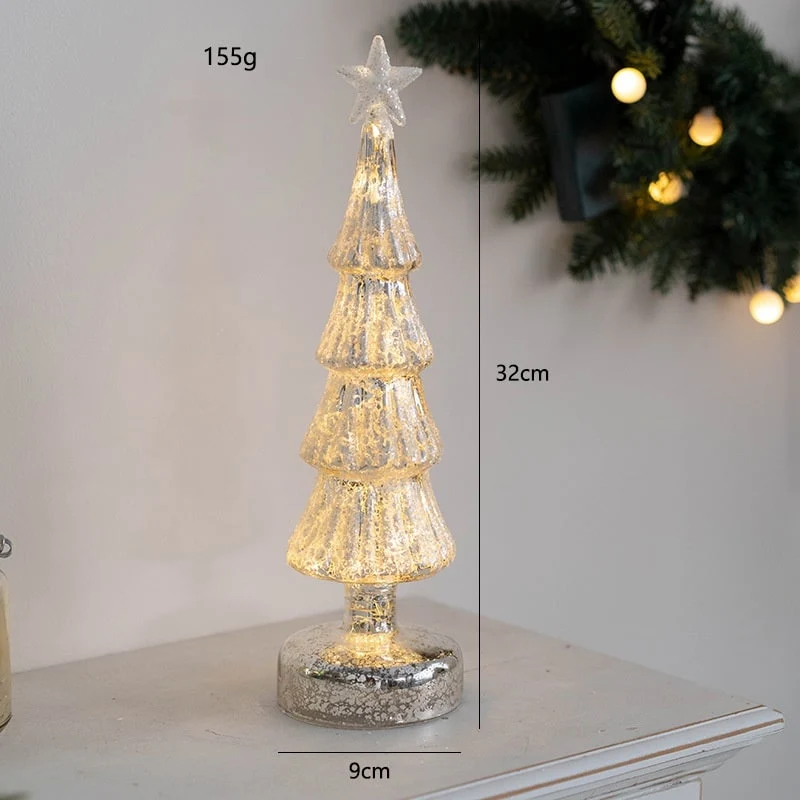 Glass Christmas Tree with LED Lights and Mercury Finish Battery-Powered Tabletop Holiday Decoration