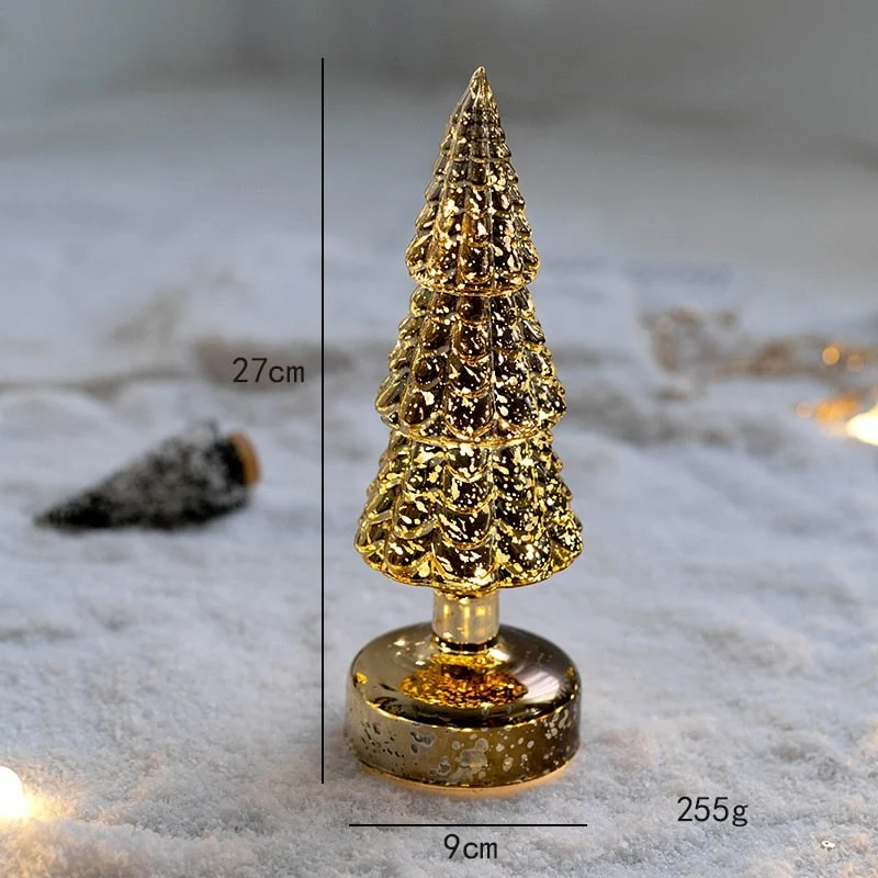 Glass Christmas Tree with LED Lights and Mercury Finish Battery-Powered Tabletop Holiday Decoration