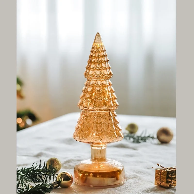 Glass Christmas Tree with LED Lights and Mercury Finish Battery-Powered Tabletop Holiday Decoration