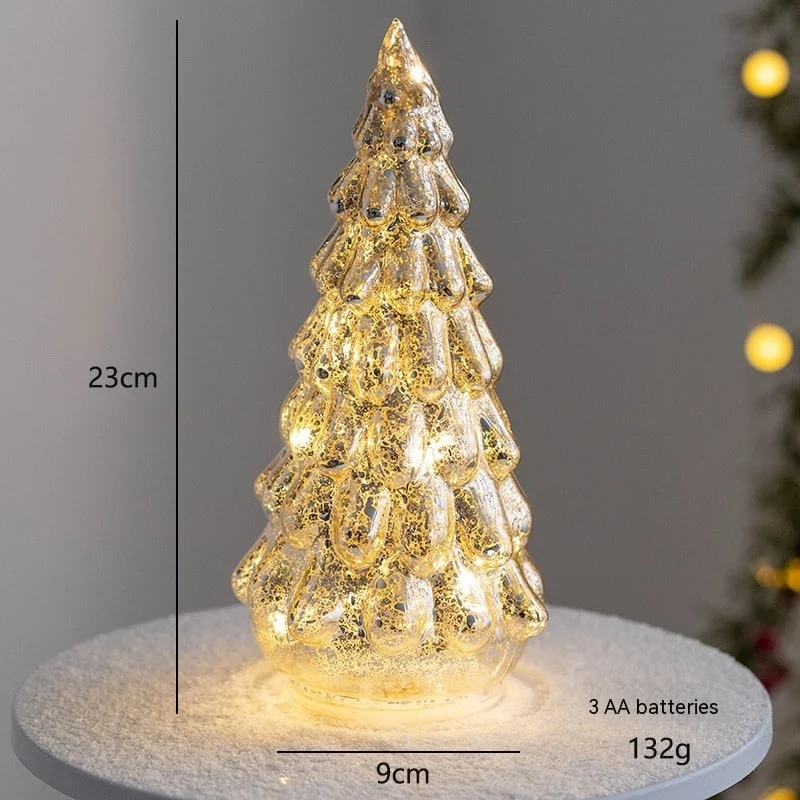 Glass Christmas Tree with LED Lights and Mercury Finish Battery-Powered Tabletop Holiday Decoration