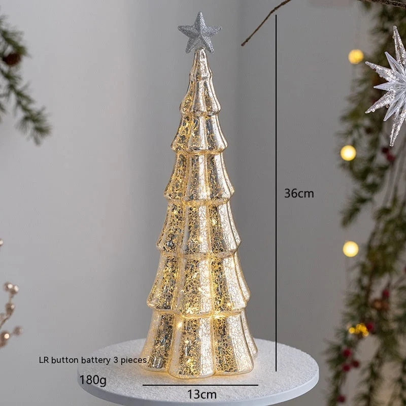 Glass Christmas Tree with LED Lights and Mercury Finish Battery-Powered Tabletop Holiday Decoration