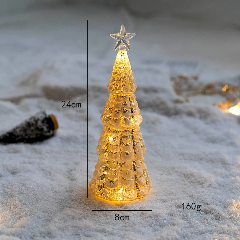 Glass Christmas Tree with LED Lights and Mercury Finish Battery-Powered Tabletop Holiday Decoration
